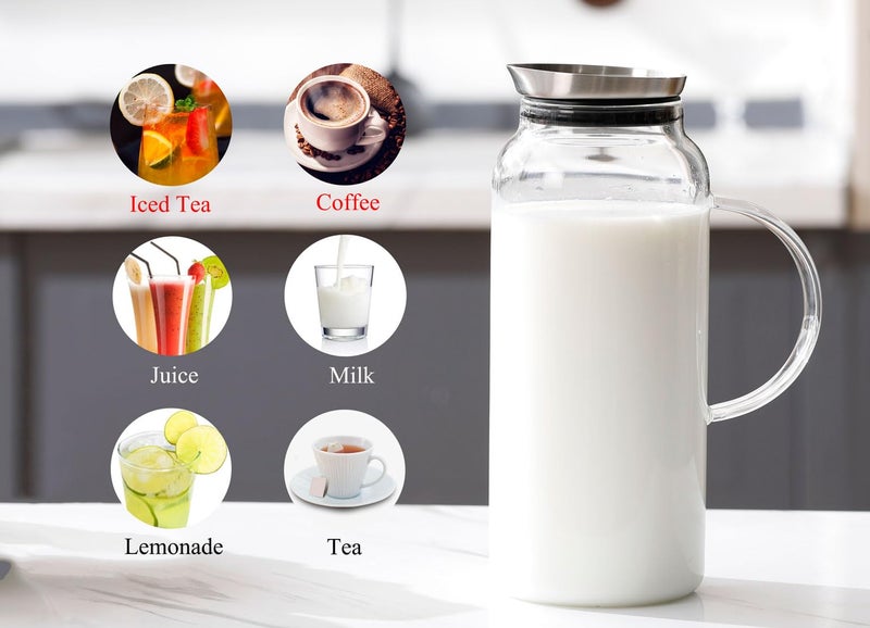 Purefold 68 Ounces Glass Pitcher with Lid, Hot/Cold Water jug for Coffee, Lemonade, Iced Sun Tea,Beverage, Milk - Image 4